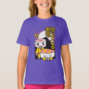Grappige Sushi Karate Vechters Cartoon Ontwerp T-shirt