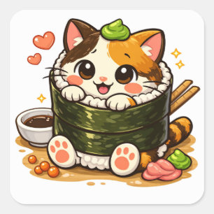 Grappige Sushi Kat Cute Voedsel Kat Ontwerp Vierkante Sticker