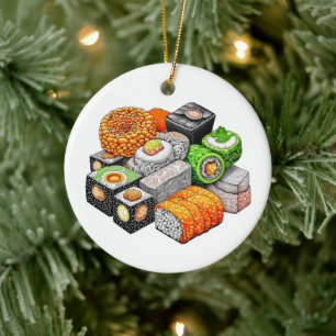 Grappige Sushi Pun Kerstmis Keramisch Ornament