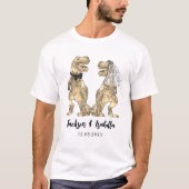 Grappige T-Rex bruid & bruidegom dinosaurus bruilo T-shirt (Voorkant)