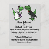 Grappige T-rex bruid en bruidegom bruiloft uitnodi Uitnodiging Briefkaart (Voorkant)