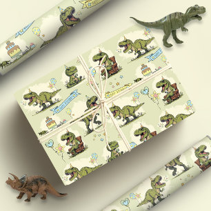 Grappige T Rex Dinosaur Cartoon Jongen Verjaardags Cadeaupapier