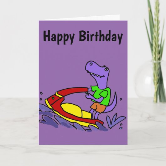 Grappige T-rex Dinosaurus Jet Skiing Cartoon Kaart (Voorkant)