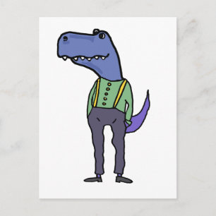 Grappige T-rex dinosaurus met bretels Briefkaart
