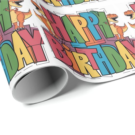 Grappige T-rex dinosaurussen en kleurrijke blokver Cadeaupapier (Rol Hoek)