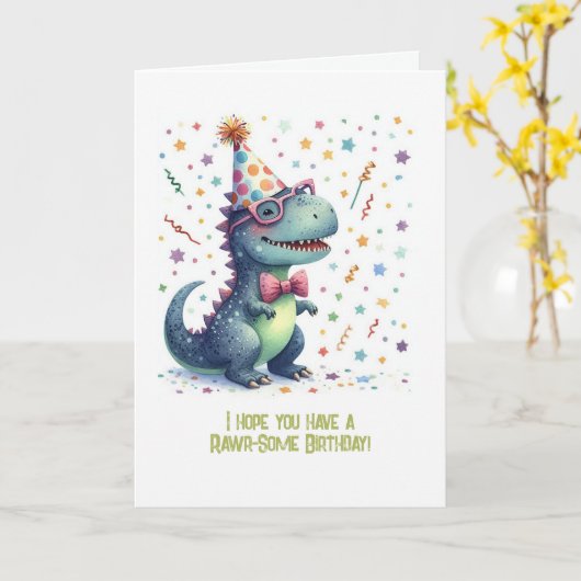 Grappige T-Rex Rawer-Some verjaardag Kaart (Gele Bloem)
