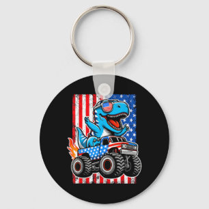 Grappige T-Rex rijdt op monstertruck 4 juli Sleutelhanger