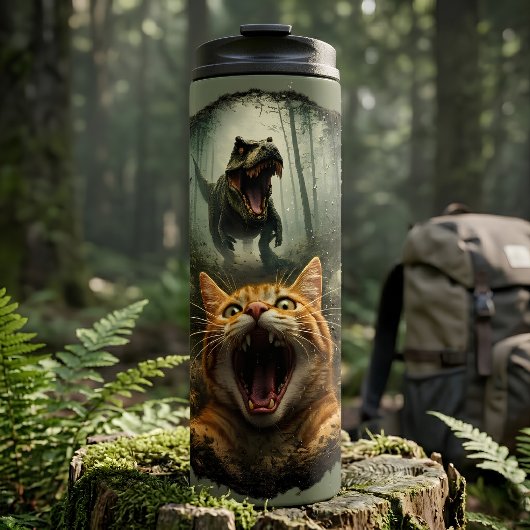 Grappige T-Rex & Schreeuwende Kat Meme Thermosbeker