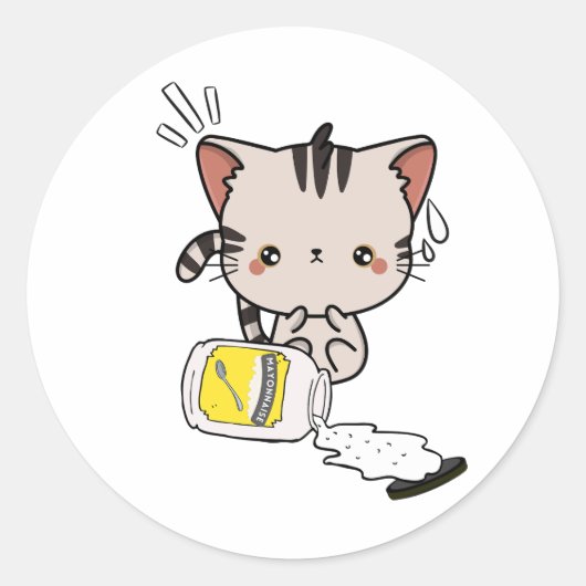 Grappige Tabby Cat gemorste mayonaise Ronde Sticker (Voorkant)
