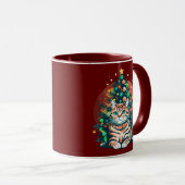 Grappige Tabby Cat Merry Xmas Pyjama Kerstboom Mok (Voorkant rechts)