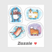 Grappige Tabby Katten in Sneeuw Winter Sticker (Vel)