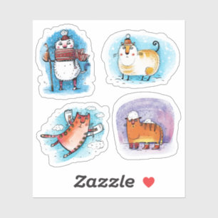 Grappige Tabby Katten in Sneeuw Winter Sticker