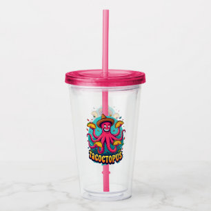 Grappige Taco Octopus Cartoon Food Pun Acryl Drinkbeker