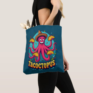 Grappige Taco Octopus Cartoon Food Pun Draagtas