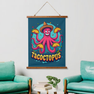 Grappige Taco Octopus Cartoon Food Pun Hangend Wandkleed