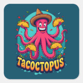Grappige Taco Octopus Cartoon Food Pun Vierkante Sticker (Voorkant)