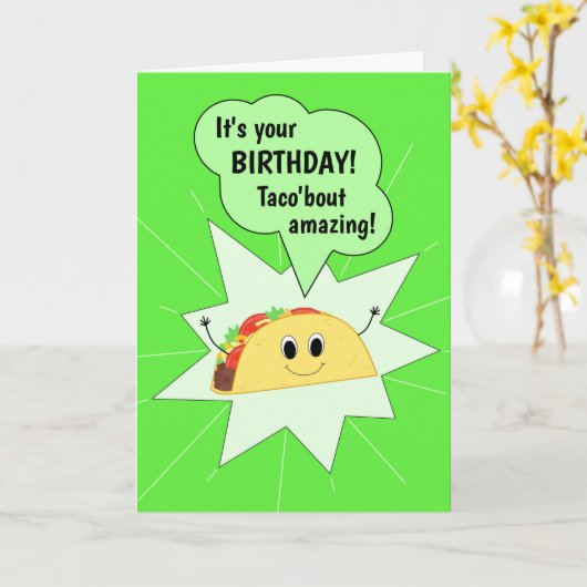 Grappige Taco Verjaardag Kaart (Gele Bloem)