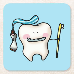 grappige tand-cartoon vierkante kartonnen onderzetter