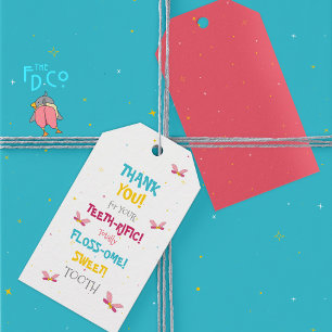 Grappige tandenstokers & perzik kleur Pop magie Cadeaulabel