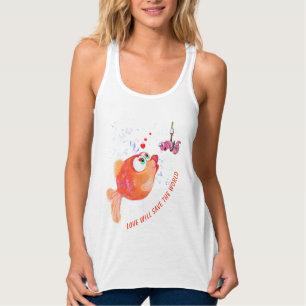 Grappige Tanktop Happy Fish and Worm - Aangepaste