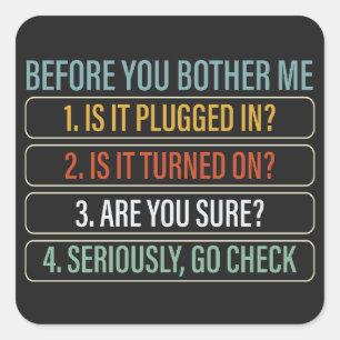 Grappige technische ondersteuning voor informatiet vierkante sticker