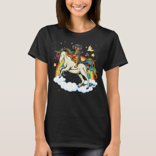 Grappige teckel hond rijden eenhoorn & regenboog j t-shirt