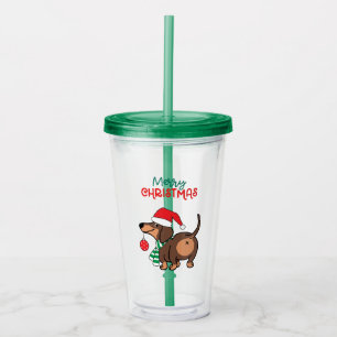Grappige teckel hond Schattige Vrolijk Kerstfeest Acryl Drinkbeker