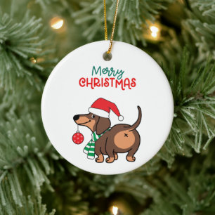 Grappige teckel hond Schattige Vrolijk Kerstfeest Keramisch Ornament