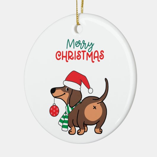 Grappige teckel hond Schattige Vrolijk Kerstfeest Keramisch Ornament (Links)