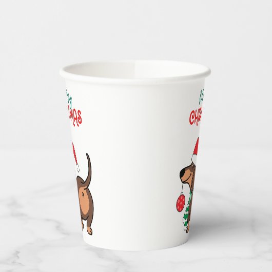 Grappige teckel hond Schattige Vrolijk Kerstfeest Papieren Bekers (Links)