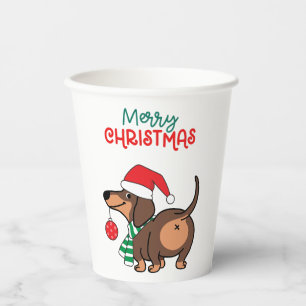 Grappige teckel hond Schattige Vrolijk Kerstfeest Papieren Bekers