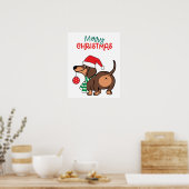 Grappige teckel hond Schattige Vrolijk Kerstfeest Poster (Keuken)