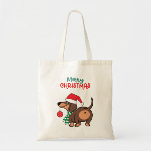 Grappige teckel hond Schattige Vrolijk Kerstfeest Tote Bag