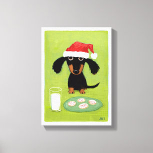 Grappige teckel Santa Clause met melk en koekjes Canvas Afdruk