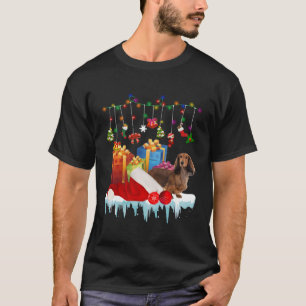 Grappige teckel Santa Hat Kerstverlichting Gift Bo T-shirt