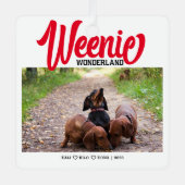 Grappige Teckel Weenie Hond Kerst Custom Foto Metalen Ornament (Voorkant)