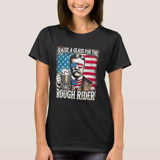 Grappige Teddy Roosevelt 4 juli Graphics voor de V T-shirt (Voorkant)