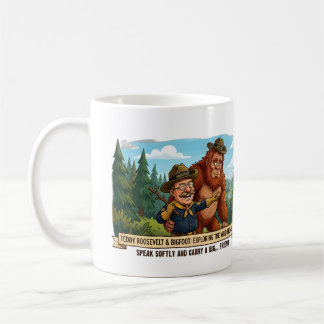 Grappige Teddy Roosevelt en Bigfoot Karikatuur - N Koffiemok