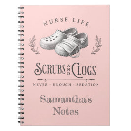 Grappige tekening van Scrubs & Clogs gepersonalise Notitieboek