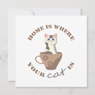 Grappige tekst Home is waar je kat in beker zit Notitiekaartje