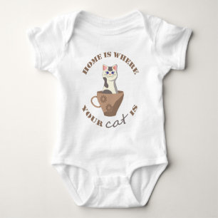 Grappige tekst Home is waar je kat in beker zit Romper