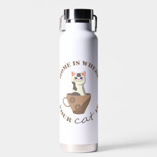 Grappige tekst Home is waar je kat in beker zit Waterfles