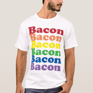 grappige tekst van de regenboogkleuren op bacon t-shirt