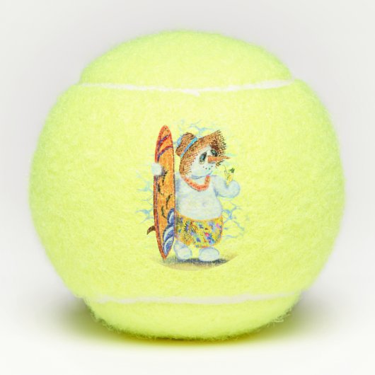 Grappige tennisballen sneeuwman surfer (Voorkant)