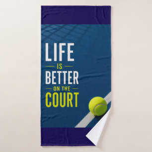 Grappige tennisuitspraak voor speler badhanddoek