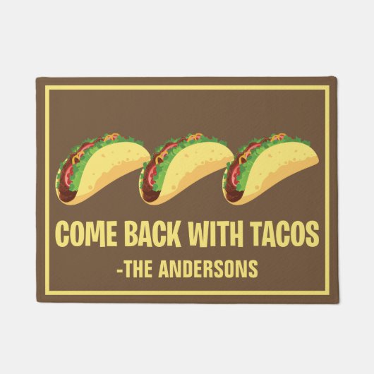 Grappige Terugkomst Met Tacos Aangepaste Monogram Deurmat (Voorkant)