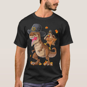 Grappige Thanksgiving Dabbing Turkije Riding Dinos T-shirt