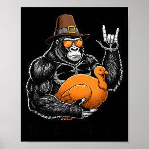 Grappige Thanksgiving Gorilla met kalkoen Lgrim-ho Poster