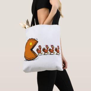 Grappige Thanksgiving Taart Eetende Kalkoen Retro Draagtas