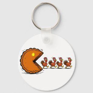 Grappige Thanksgiving Taart Eetende Kalkoen Retro Sleutelhanger